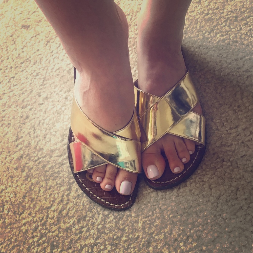 Sam Edelman gold slip on sandals. Size 8